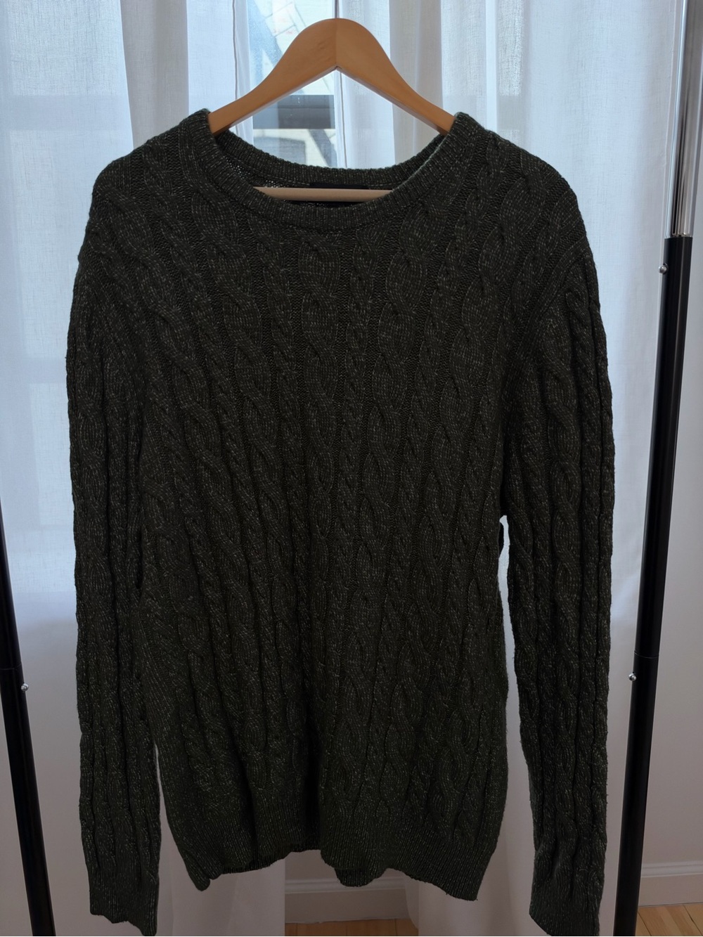 Express Men's Olive Cable Knit Crewneck Sweater